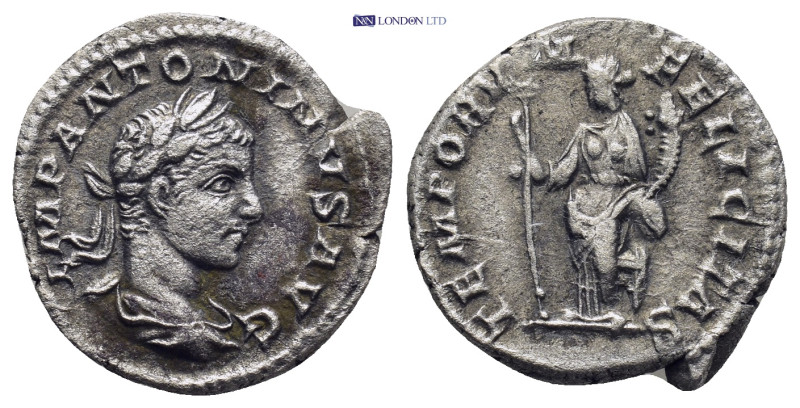 ELAGABALUS. 218-222 AD. Denarius (2.11 Gr. 19mm.). Rome
 Laureate and draped bus...