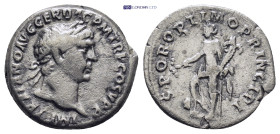 TRAJAN. Denarius. (2.8 Gr. 17mm.). 
Draped bust of Trajan on the right with draped on the left shoulder.
Rev. Aequitas standing on the left carrying c...