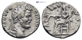 Septimius Severus AR Denarius (2 Gr. 17mm.) 
Laureate head right.
 Rev. Pax seated left, holding cornucopiae and branch.
