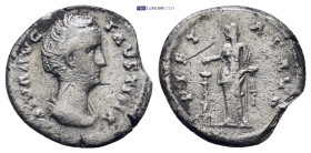 Diva Faustina I (wife of A. Pius) Denarius. (2.67 Gr. 18mm.)
Veiled and draped bust right 
Rev. Pietas, veiled, standing left, dropping incense on alt...