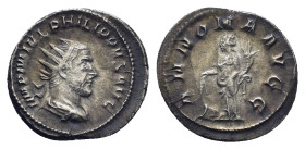 PHILIP I.247-249 AD.Rome mint.AR Antoninianus.(23mm, 4.26 g) IMP M IVL PHILIPPVS AVG, bust of Philip the Arab, radiate, draped, cuirassed, right / ANN...