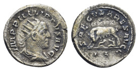 PHILIP I THE ARAB (244–249). Antoninianus. (22mm, 4.5 g) Rome. Obv: IMP PHILIPPVS AVG. Radiate, draped and cuirassed bust right. Rev: SAECVLARES AVGG ...