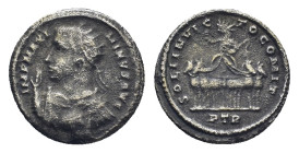 Maximinus Daia (305-313) - AR Argenteus (Trier AD 312) - (18mm, 2.4 g) IMP MAXIMINVS AVG, radiate, draped and cuirassed bust left, right hand raised a...
