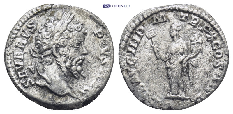 Septimius Severus; 193-211 AD, Denarius (2.9 Gr. 17mm.)
Laureate, draped and cui...