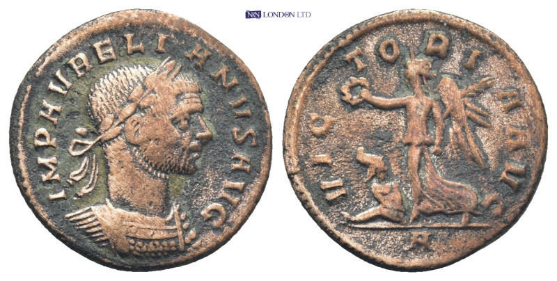 Aurelian, Rome, 275 AD. Æ denarius, 18mm, 2.33 g. IMP AVRELIANVS AVG laureate, c...