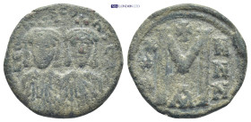 Leo V and Constantine (813-820 AD). Constantinople AE Follis (22mm, 5.14 g) Obv: LЄOҺ S COҺS, crowned facing busts of Leo and Constantine Rev: Large M...