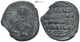 Anonymous (attributed to Basil II). AE Follis ca. 976-1025. Constantinople. (13.7 Gr. 33mm.)
Bust of Christ Pantokrator facing, raising hand in benedi...
