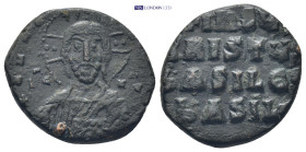 Byzantine Anonymous Folles. temp. Basil II & Constantine VIII, circa 976-1025. AE Follis (6.88 Gr. 32mm). Facing bust of Christ Pantokrator, with two ...