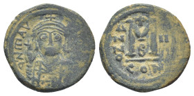 Maurice Tiberius 582-602 AD. AE, Follis.(29mm. 13.6 g) Constantinople. Dated RY 2 (583/4) Obv: D N MAV PC P P A. Crowned, draped and cuirassed bust fa...