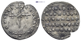Constantine VII Porphyrogenitus, with Romanus I and Christopher. AD 913-959. Miliaresion AR
 (2.67 Gr. 22mm.)
 Cross crosslet, with saltire cross at c...