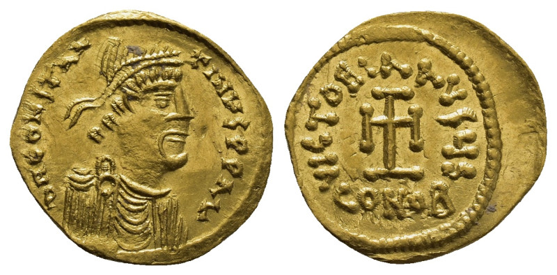 Constantinus IV, 668-685. Tremissis starting 669. (15mm, 1.42 g) Draped, cuirass...