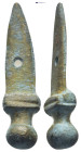 Roman bronze gladius/sword pendant (military amulet). A miniature Roman bronze pendant/amulet shaped as sword. (5.6 Gr. 37mm.)