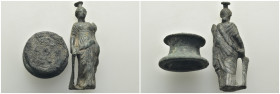 Bronze Tyche figure with base. Robed, with a cornucopia in her left hand and a ship's rudder in her right.(67mm, 55.5 g)