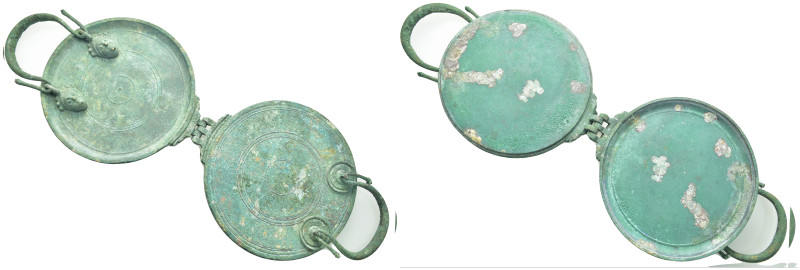 Bronze ROMA MIRROR (125mm, 199 g)
A Roman bronze box mirror, composed of two di...