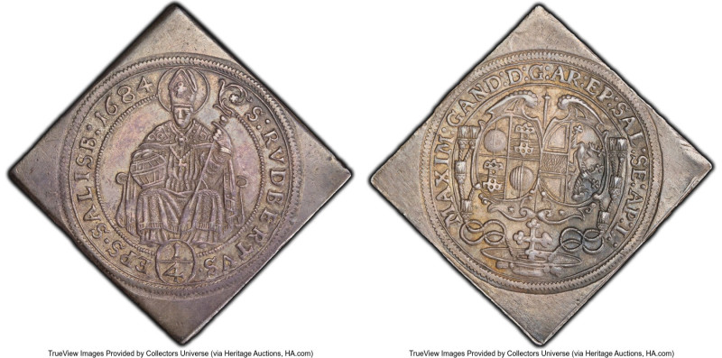 Salzburg. Maximilian Gandolph Klippe 1/4 Taler 1684 AU55 PCGS, KM246, Zöttl-2012...