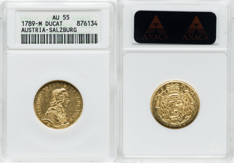 Salzburg. Hieronymous gold Ducat 1789-M AU55 ANACS, Salzburg mint, KM463, Fr-880...