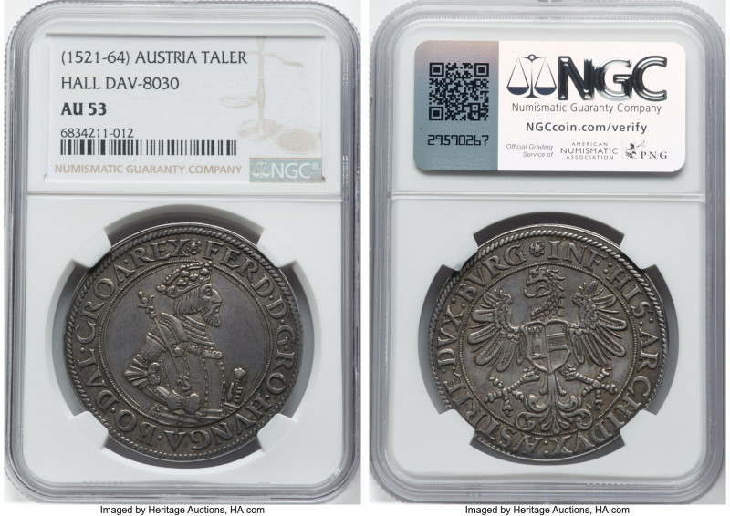 Archduke Ferdinand (1521-1564) Posthumous Taler ND (after 1564) AU53 NGC, Hall m...