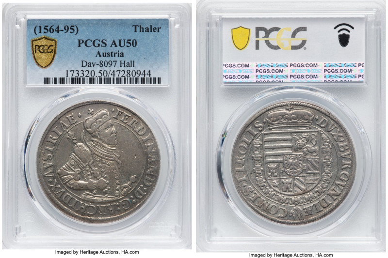 Archduke Ferdinand Taler ND (1564-1595) AU50 PCGS, Hall mint, Dav-8097. HID09801...