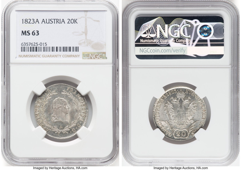 Franz I 20 Kreuzer 1823-A MS63 NGC, Vienna mint, KM2143. HID09801242017 © 2024 H...