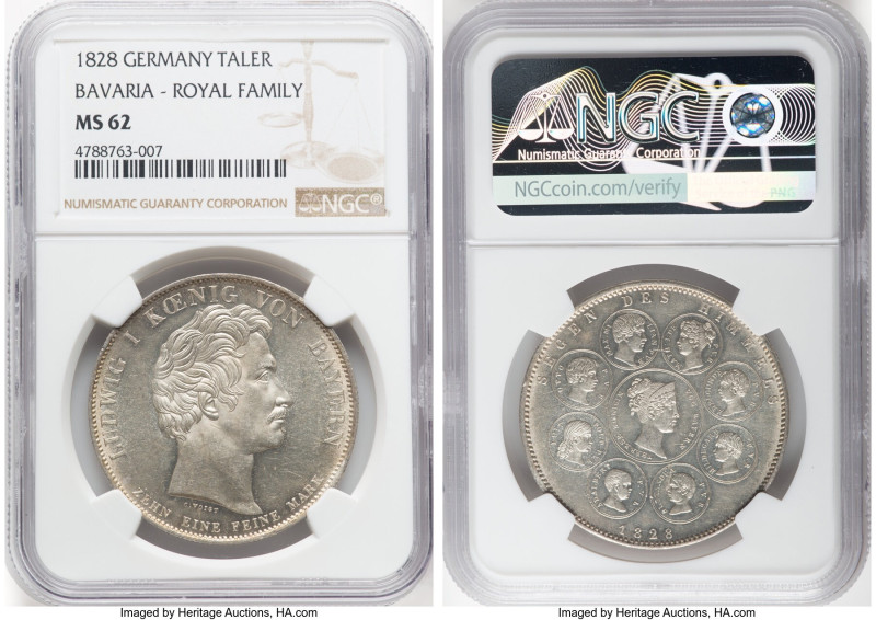 Bavaria. Ludwig I "Royal Family" Taler 1828 MS62 NGC, Munich mint, KM734, Dav-56...