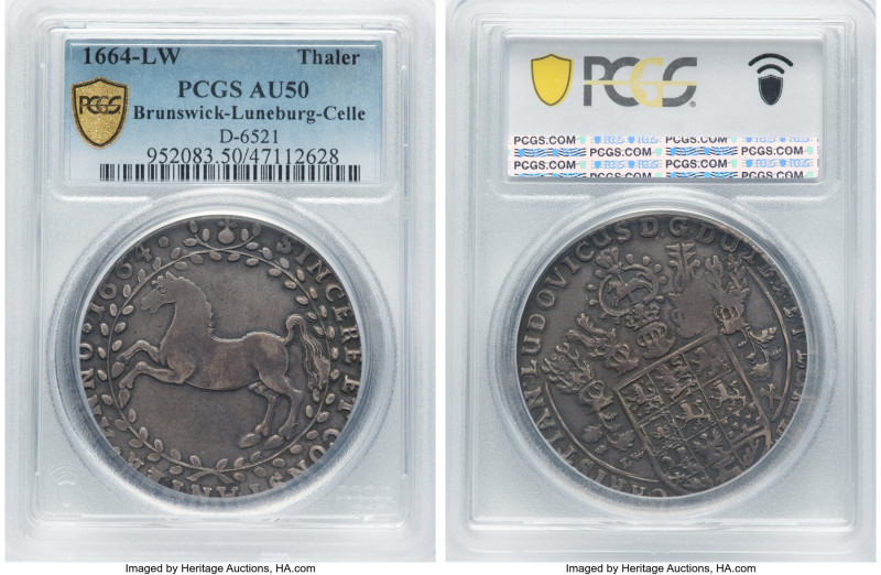 Brunswick-Lüneburg-Celle. Christian Ludwig Thaler 1664-LW AU50 PCGS, Clausthal m...