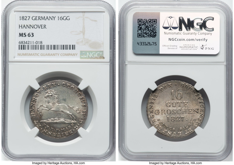 Hannover. Georg IV of England 16 Gute Groschen 1827 MS63 NGC, KM138, J-23h. HID0...