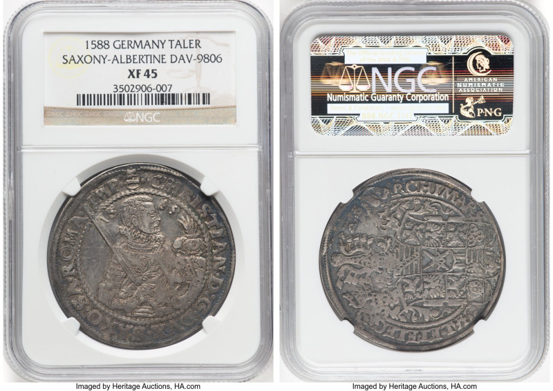 Saxony-Albertine. Christian I Taler 1588 XF45 NGC, Dresden mint, Dav-9806. HID09...