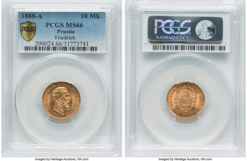 Prussia. Friedrich III gold 10 Mark 1888-A MS66 PCGS, Berlin mint, KM514, J-247....