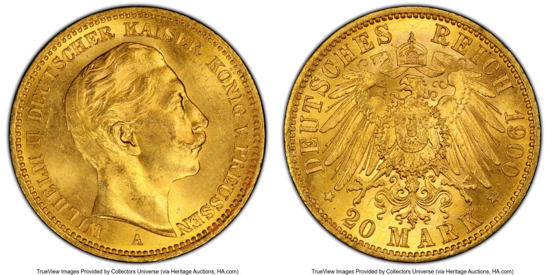 Prussia. Wilhelm II gold 20 Mark 1900-A MS64 PCGS, Berlin mint, KM521, J-252. HI...