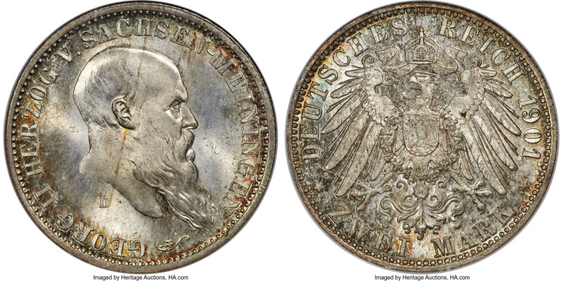 Saxe-Meiningen. Georg II 2 Mark 1901-D MS66 NGC, Munich mint, KM196, J-149. Mint...