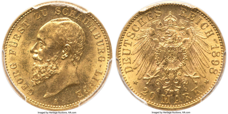 Schaumburg-Lippe. Albrecht Georg gold 20 Mark 1898-A MS64 PCGS, Berlin mint, KM5...