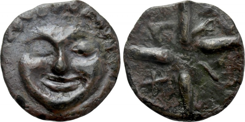 SKYTHIA. Olbia. Cast Ae (Circa 437-410 BC). 

Obv: Facing gorgoneion.
Rev: Wh...