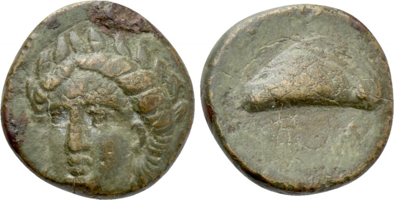 AEOLIS. Gyrneion. Ae (3rd century BC). 

Obv: Laureate head of Apollo facing s...