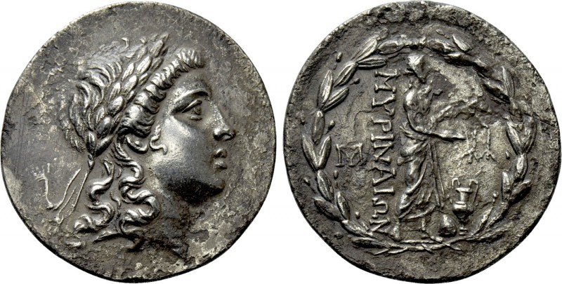 AEOLIS. Myrina. Tetradrachm (Circa 160-143 BC). Stephanophoric type. 

Obv: La...
