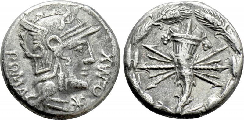 Q. FABIUS MAXIMUS. Denarius (127 BC). Rome. 

Obv: Q MAX / ROMA. 
Helmeted he...
