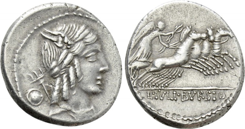 L. JULIUS BURSIO. Denarius (85 BC). Rome. 

Obv: Laureate, draped and winged b...