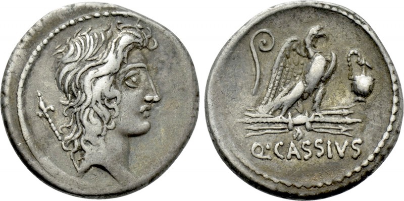 Q. CASSIUS LONGINUS. Denarius (55 BC). Rome. 

Obv: Head of Genius Populi Roma...