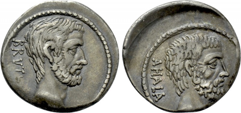 Q. SERVILIUS CAEPIO (M. JUNIUS) BRUTUS. Denarius (54 BC). Rome. 

Obv: BRVTVS....