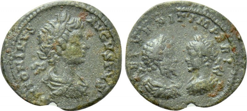CARACALLA with SEPTIMIUS SEVERUS (198-217). Base Denarius. Contemporary imitatio...