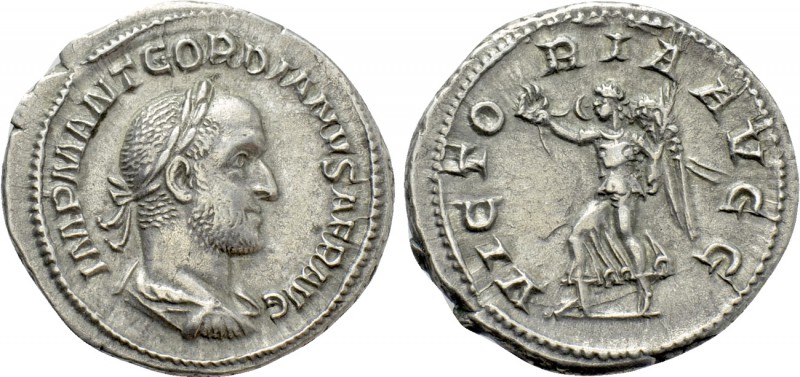 GORDIAN II (238). Denarius. Rome.

Obv: IMP M ANT GORDIANVS AFR AVG.
Laureate...
