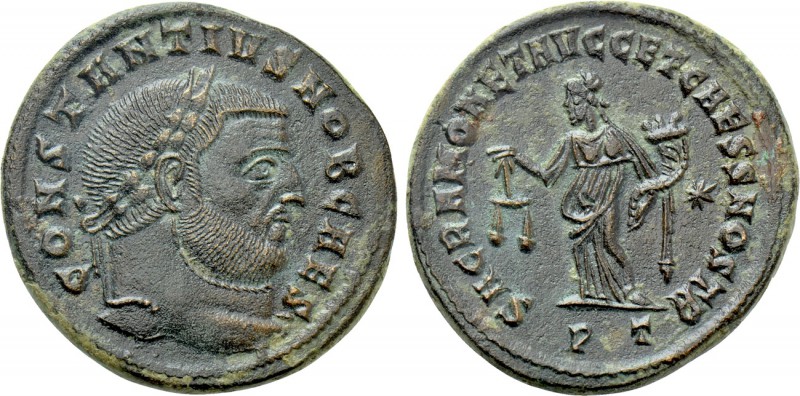 CONSTANTIUS I (Caesar, 293-305). Follis. Ticinum. 

Obv: CONSTANTIVS NOB CAES....