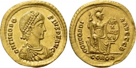 THEODOSIUS I (379-395). GOLD Solidus. Constantinople.