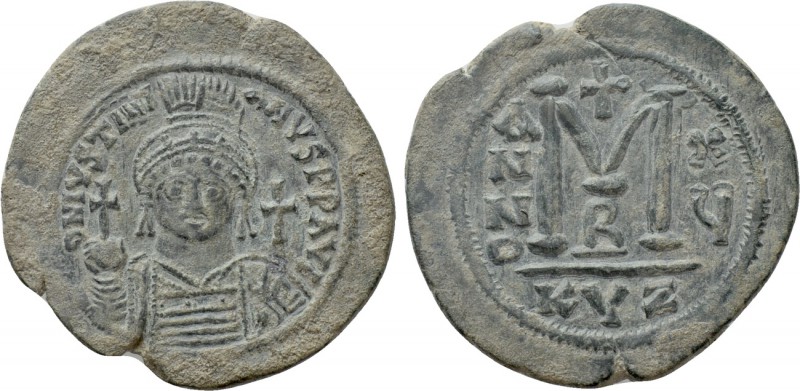 JUSTINIAN I (527-565). Follis. Cyzicus. Dated RY 15 (551/2). 

Obv: D N IVSTIN...