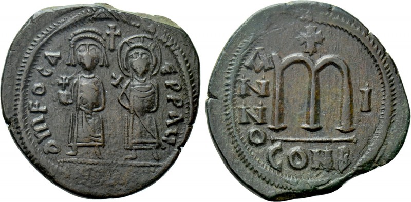 PHOCAS (602-610). Follis. Constantinople. Dated RY 1 (602/3). 

Obv: δ M FOCAЄ...