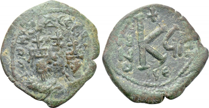 HERACLIUS with HERACLIUS CONSTANTINE (610-641). Half Follis. Isaura. Dated RY 8 ...