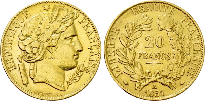 FRANCE. GOLD 20 Francs (1851-A). Paris. 

Obv: REPUBLIQUE FRANÇAISE. 
Wreathe...