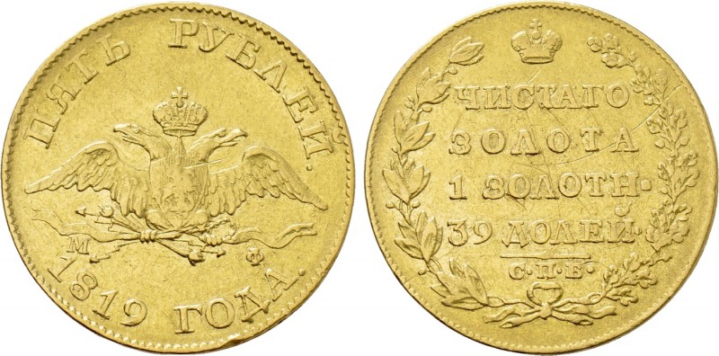 RUSSIA. Alexander I (1801-1825). GOLD 5 Roubles (1819 MΦ-СПБ). St. Petersburg. ...
