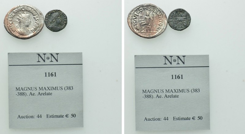 2 Coins of Macrinianus and Magnus Maximus. 

Obv: .
Rev: .

. 

Condition...
