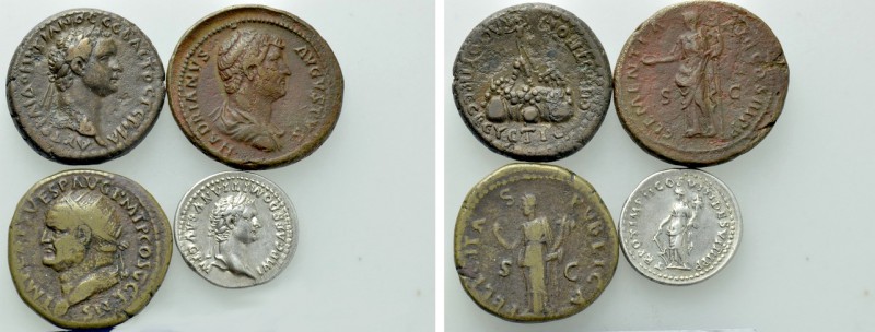 4 Coins of Vespasianus, Domitianus and Hadrianus. 

Obv: .
Rev: .

. 

Co...