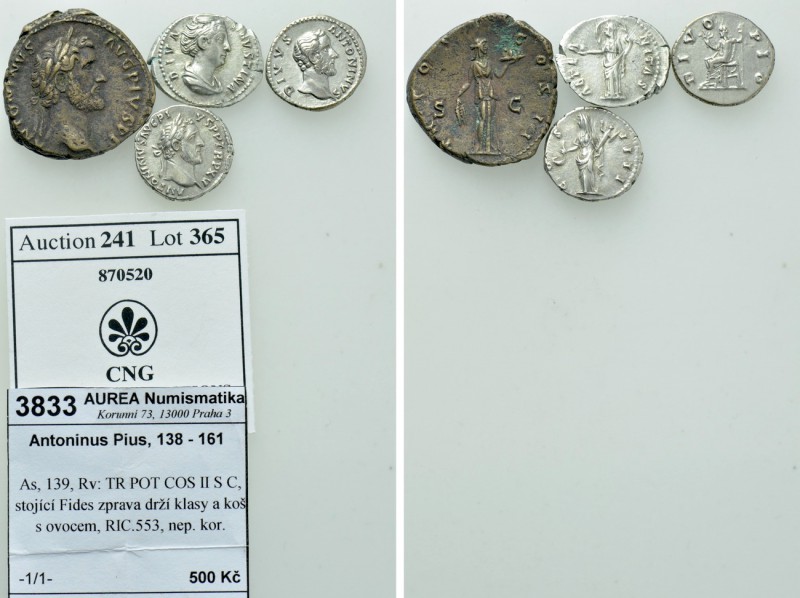 4 Coins of Antoninus Pius and Faustina. 

Obv: .
Rev: .

. 

Condition: S...
